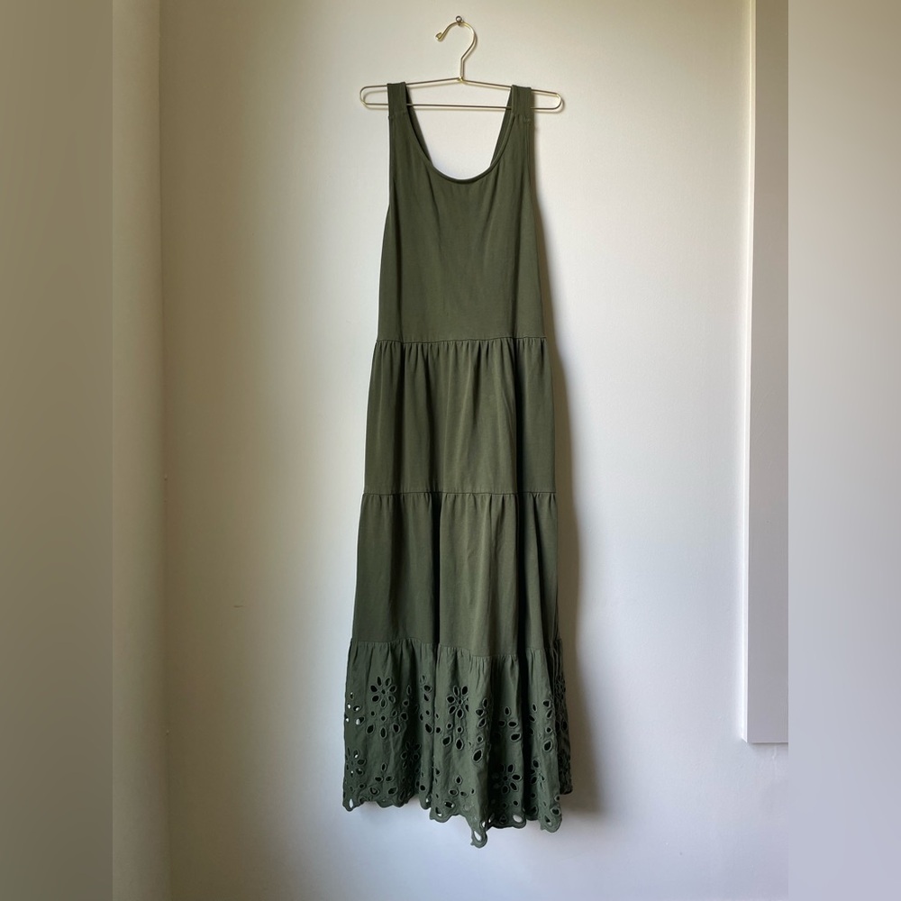 J. Crew Olive Green Tiered Maxi Dress, M